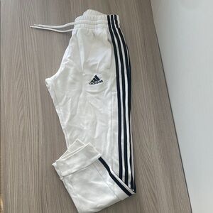 Adidas Kids White Joggers with Black Stripes